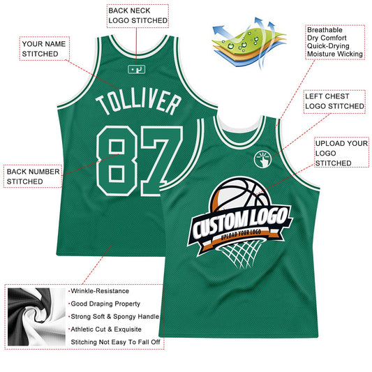 Custom Kelly Green White Authentic Throwback Basketball Jersey - Sky-Custom