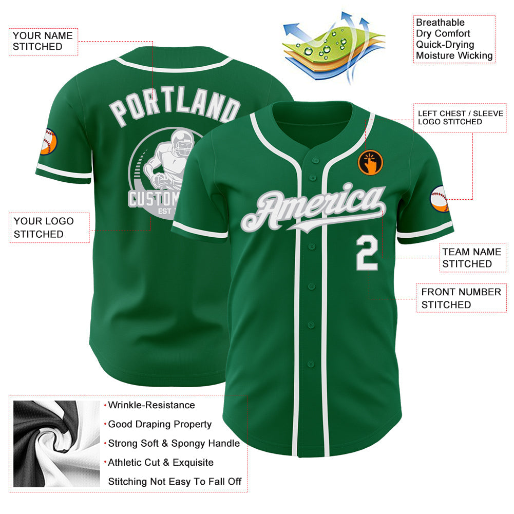 Custom Kelly Green White-Gray Authentic Baseball Jersey - Sky-Custom