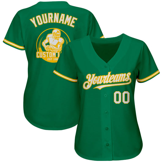 Custom Kelly Green White-Yellow Authentic Baseball Jersey - Sky-Custom