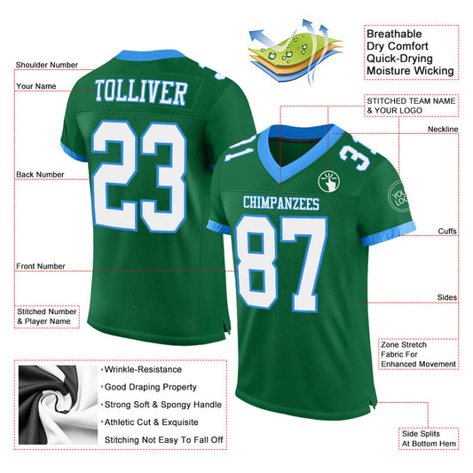 Custom Kelly Green White-Powder Blue Mesh Authentic Football Jersey - Sky-Custom