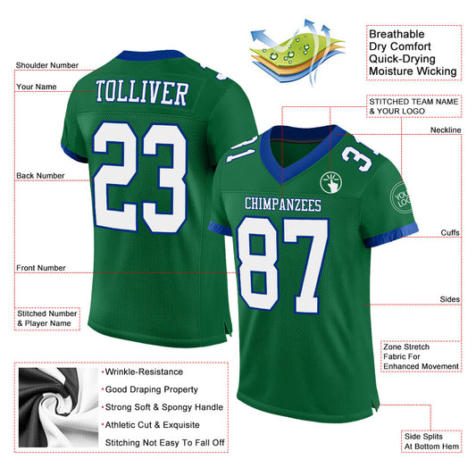 Custom Kelly Green White-Royal Mesh Authentic Football Jersey - Sky-Custom