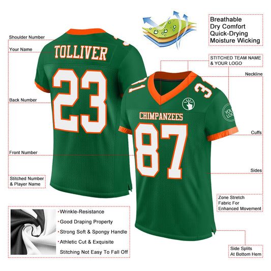 Custom Kelly Green White-Orange Mesh Authentic Football Jersey - Sky-Custom