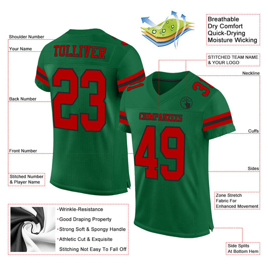 Custom Kelly Green Red-Black Mesh Authentic Football Jersey - Sky-Custom