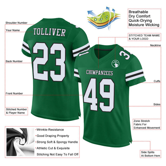 Custom Kelly Green White-Black Mesh Authentic Football Jersey - Sky-Custom