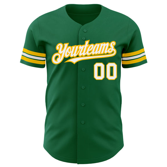 Custom Kelly Green White-Gold Authentic Baseball Jersey - Sky-Custom
