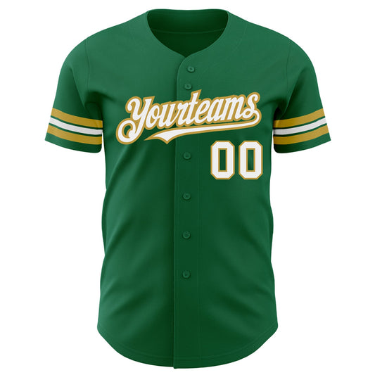 Custom Kelly Green White-Old Gold Authentic Baseball Jersey - Sky-Custom