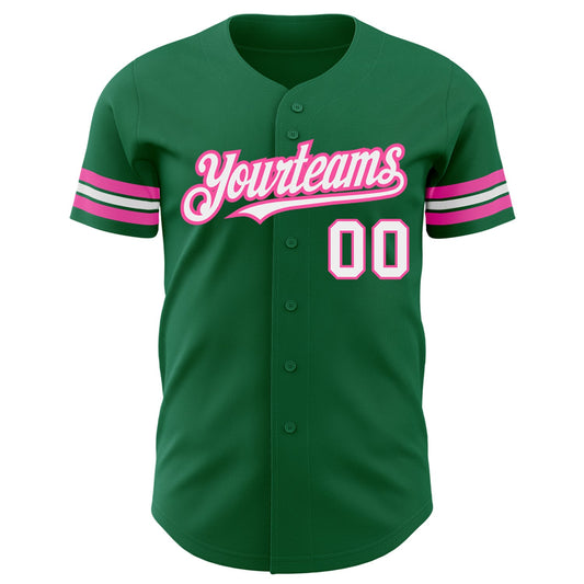 Custom Kelly Green White-Pink Authentic Baseball Jersey - Sky-Custom