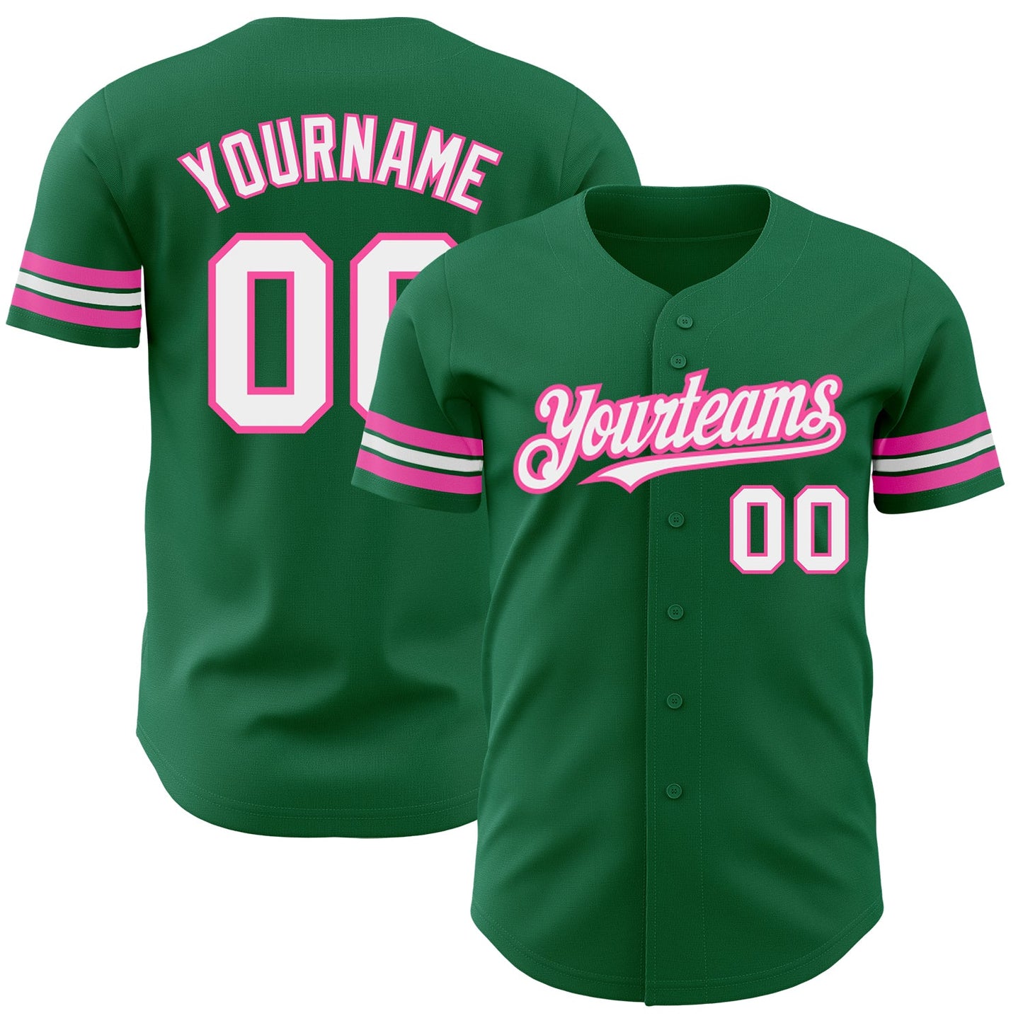 Custom Kelly Green White-Pink Authentic Baseball Jersey - Sky-Custom