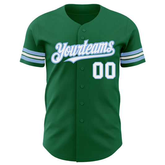 Custom Kelly Green White-Light Blue Authentic Baseball Jersey - Sky-Custom