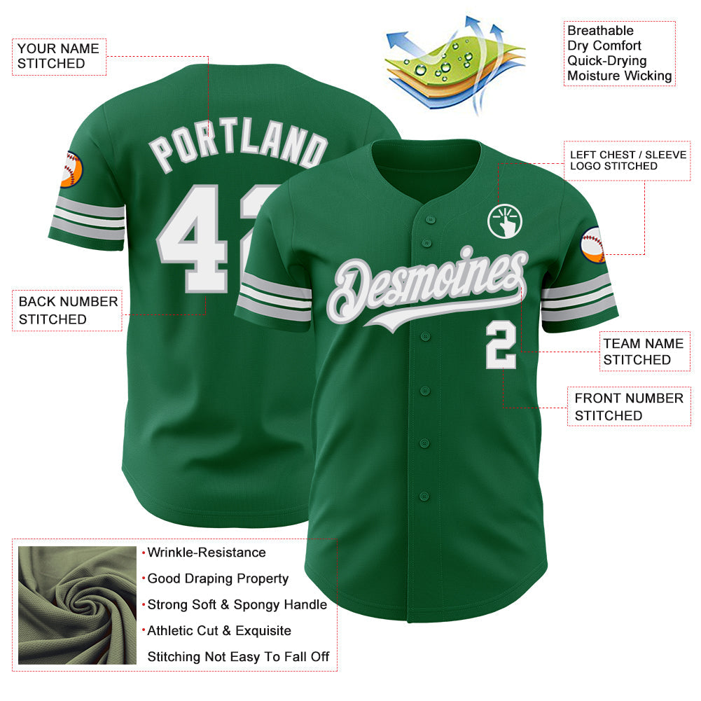 Custom Kelly Green White-Gray Authentic Baseball Jersey - Sky-Custom