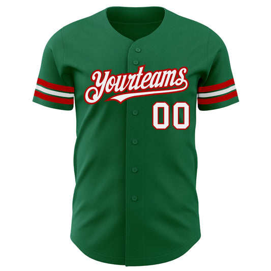 Custom Kelly Green White-Red Authentic Baseball Jersey - Sky-Custom