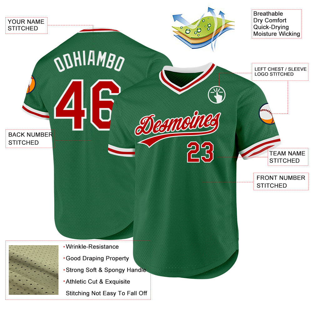 Custom Kelly Green Red-White Authentic Throwback Baseball Jersey - Sky-Custom