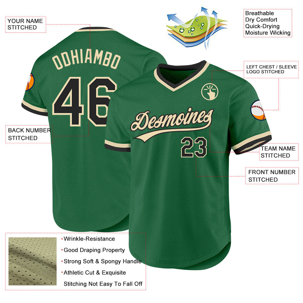 Custom Kelly Green Black-Cream Authentic Throwback Baseball Jersey - Sky-Custom