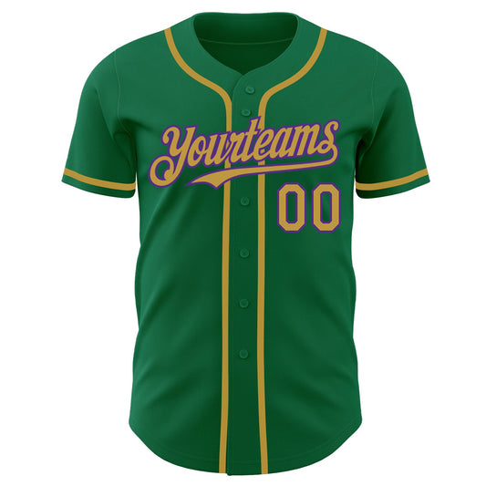 Custom Kelly Green Old Gold-Purple Authentic Baseball Jersey - Sky-Custom