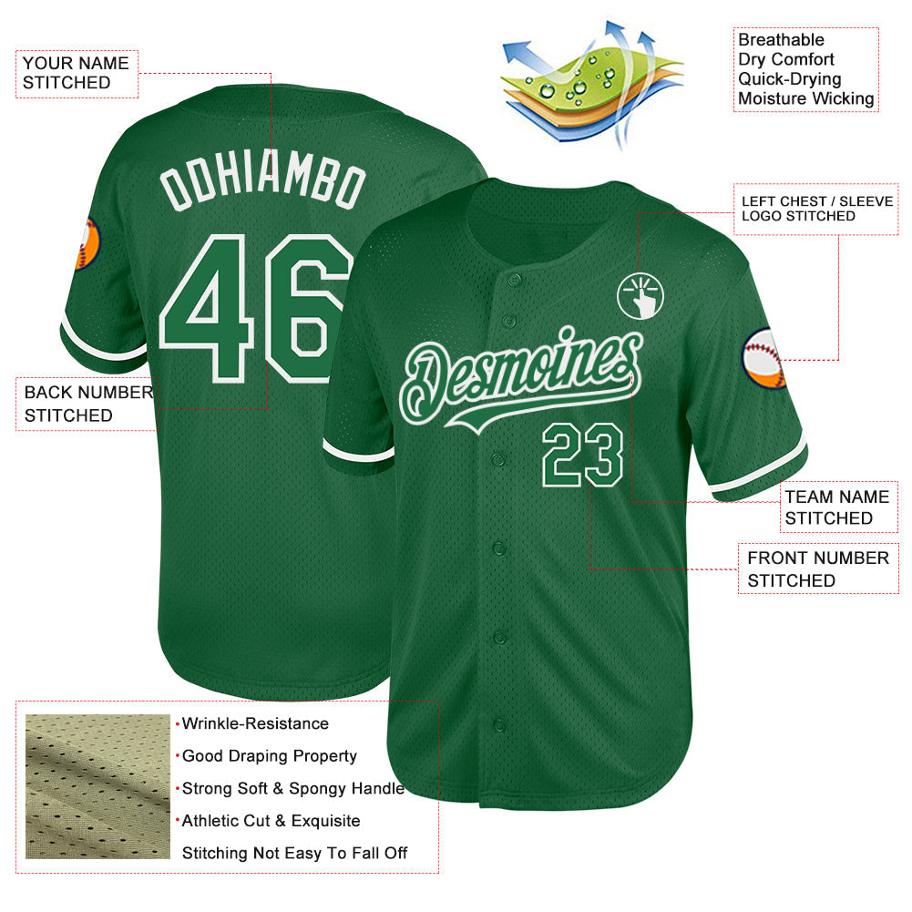 Custom Kelly Green White Mesh Authentic Throwback Baseball Jersey - Sky-Custom