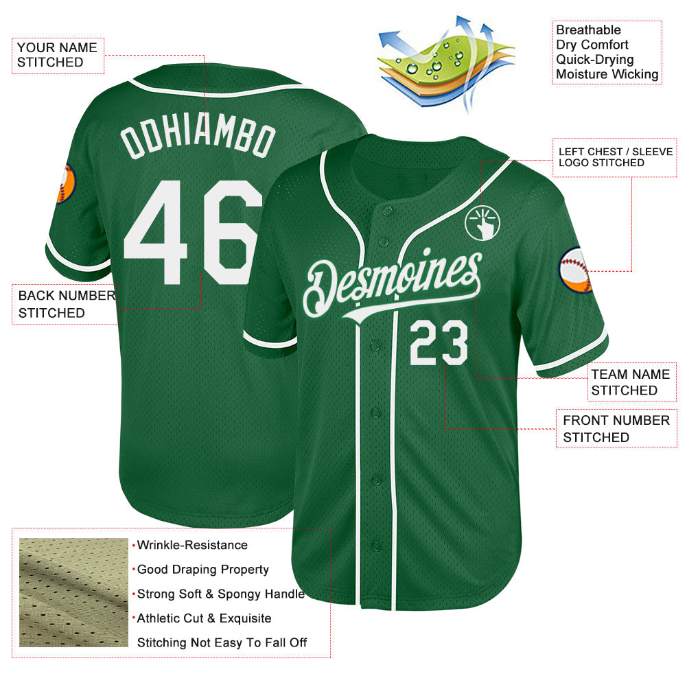 Custom Kelly Green White Mesh Authentic Throwback Baseball Jersey - Sky-Custom