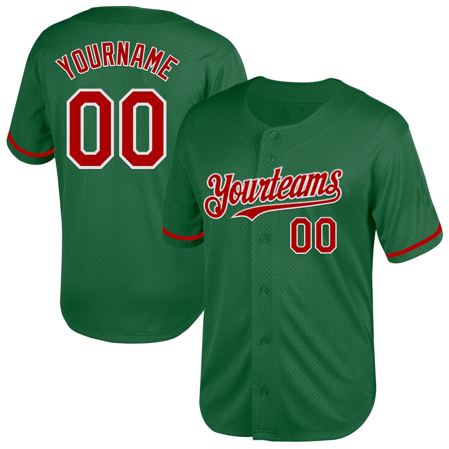 Custom Kelly Green Red-White Mesh Authentic Throwback Baseball Jersey - Sky-Custom