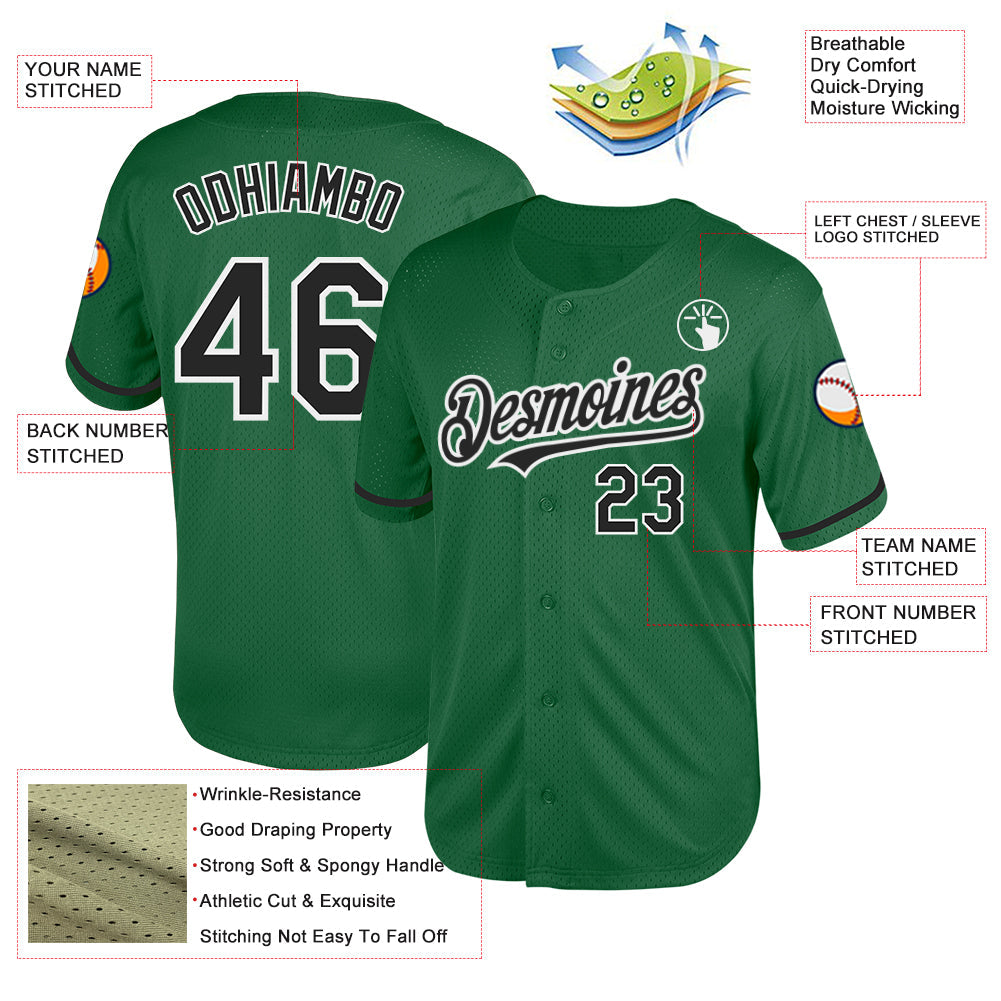Custom Kelly Green Black-White Mesh Authentic Throwback Baseball Jersey - Sky-Custom