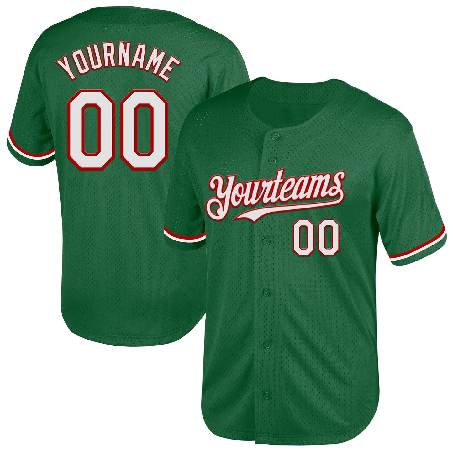 Custom Kelly Green White-Red Mesh Authentic Throwback Baseball Jersey - Sky-Custom