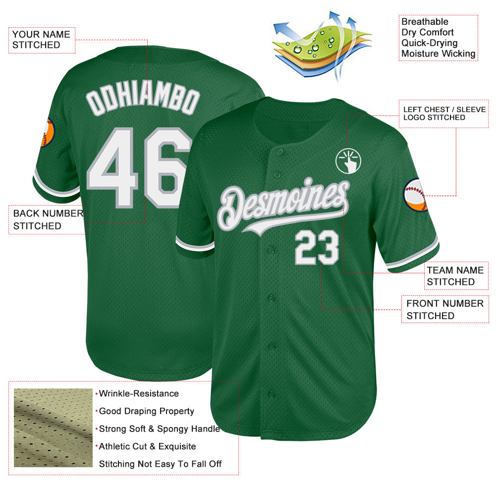 Custom Kelly Green White-Gray Mesh Authentic Throwback Baseball Jersey - Sky-Custom