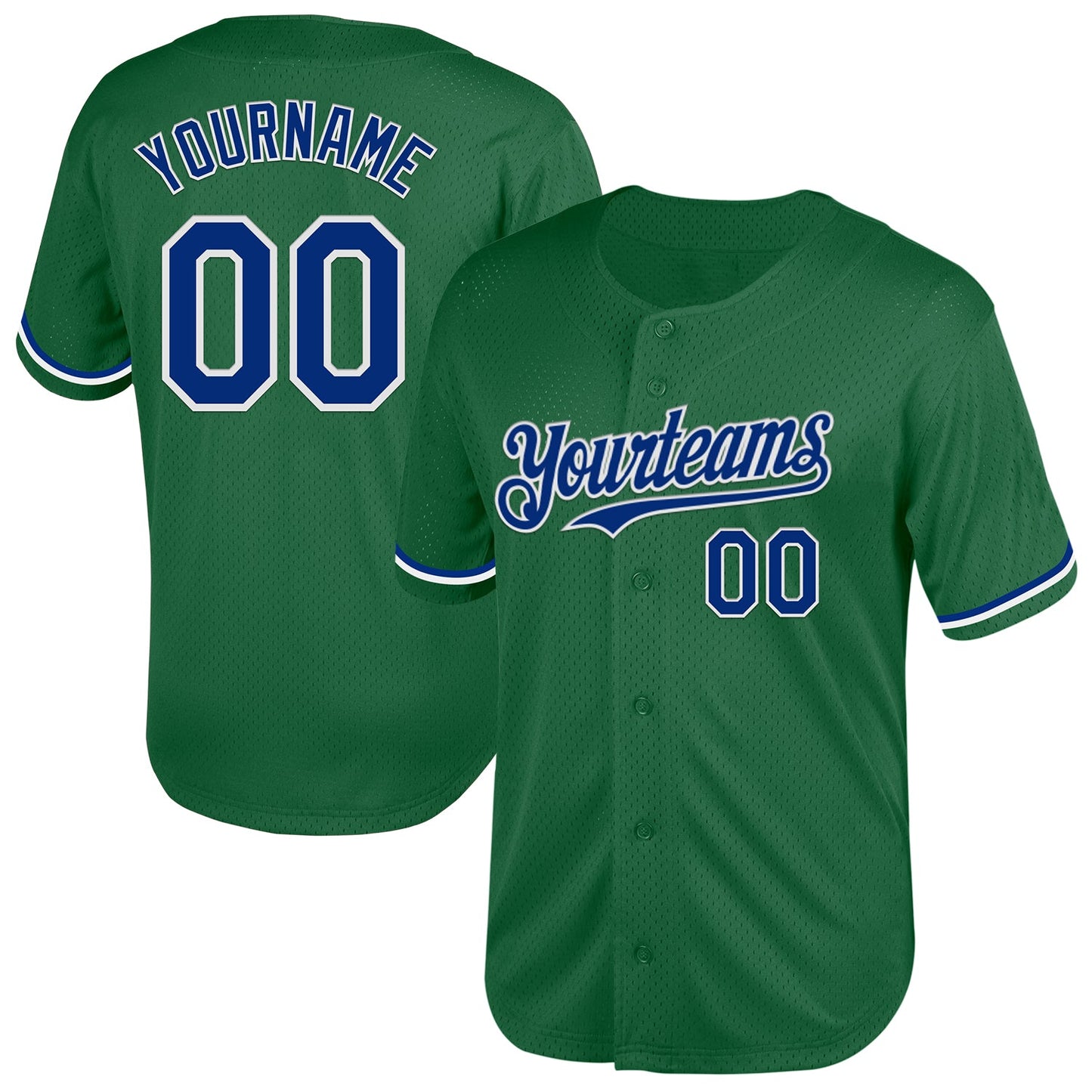 Custom Kelly Green Royal-White Mesh Authentic Throwback Baseball Jersey - Sky-Custom