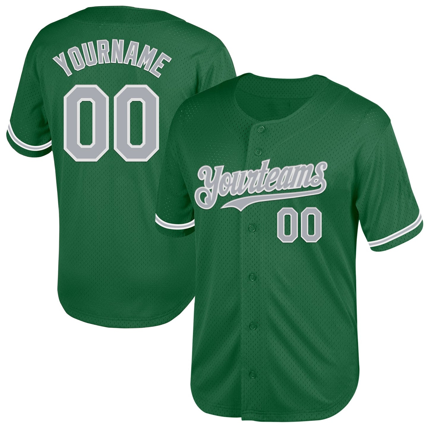 Custom Kelly Green Gray-White Mesh Authentic Throwback Baseball Jersey - Sky-Custom