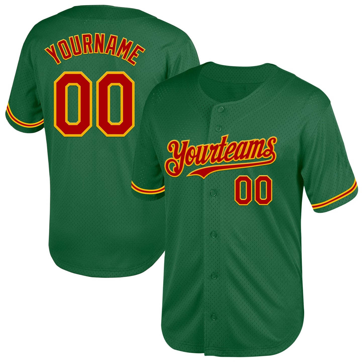 Custom Kelly Green Red-Gold Mesh Authentic Throwback Baseball Jersey - Sky-Custom