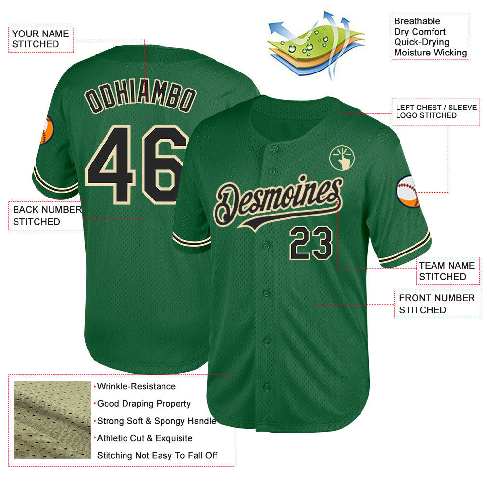 Custom Kelly Green Black-City Cream Mesh Authentic Throwback Baseball Jersey - Sky-Custom