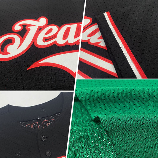 Custom Kelly Green Black-Old Gold Mesh Authentic Throwback Baseball Jersey - Sky-Custom