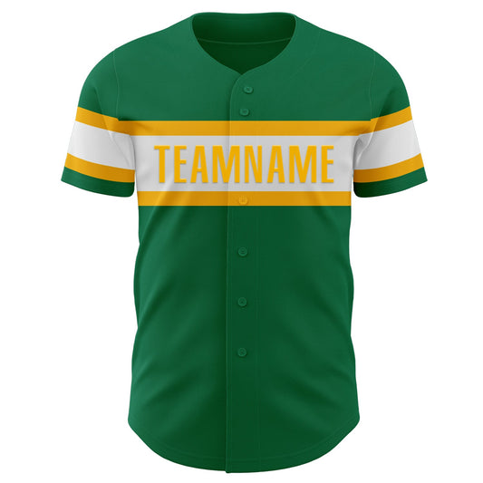 Custom Kelly Green White-Gold Authentic Baseball Jersey - Sky-Custom