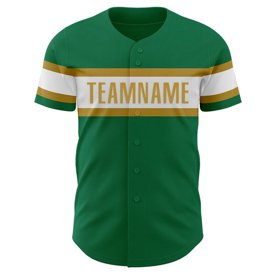 Custom Kelly Green White-Old Gold Authentic Baseball Jersey - Sky-Custom