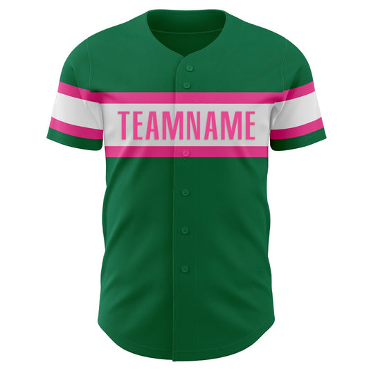 Custom Kelly Green White-Pink Authentic Baseball Jersey - Sky-Custom
