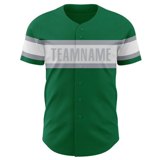 Custom Kelly Green White-Gray Authentic Baseball Jersey - Sky-Custom