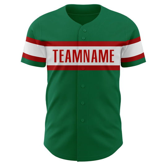 Custom Kelly Green White-Red Authentic Baseball Jersey - Sky-Custom