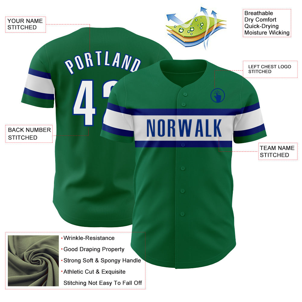 Custom Kelly Green White-Royal Authentic Baseball Jersey - Sky-Custom