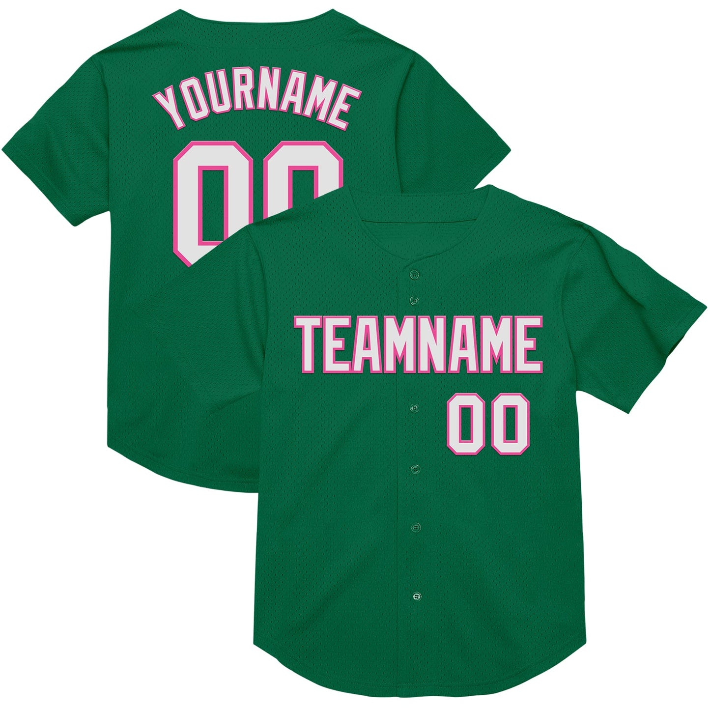 Custom Kelly Green White-Pink Mesh Authentic Throwback Baseball Jersey - Sky-Custom