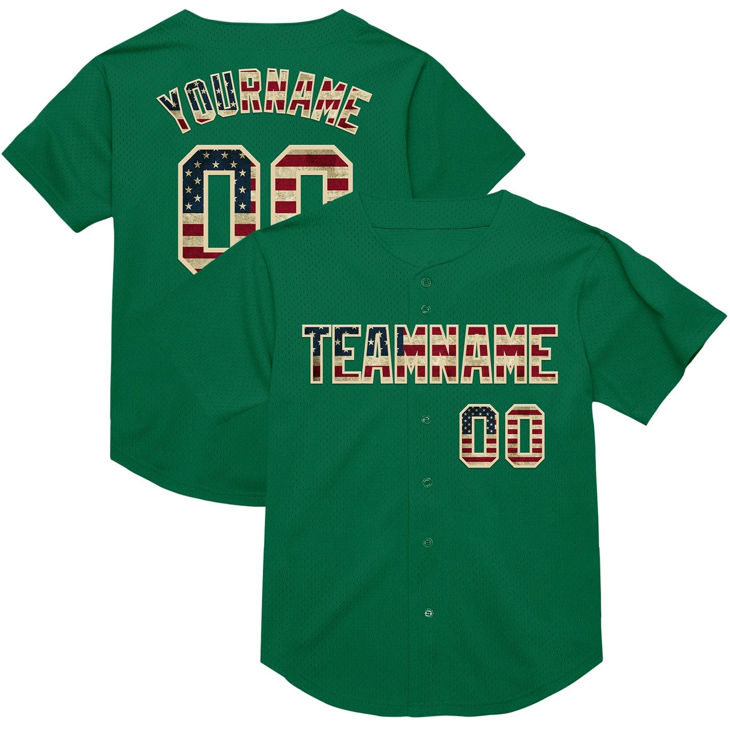 Custom Kelly Green Vintage USA Flag-Cream Mesh Authentic Throwback Baseball Jersey - Sky-Custom