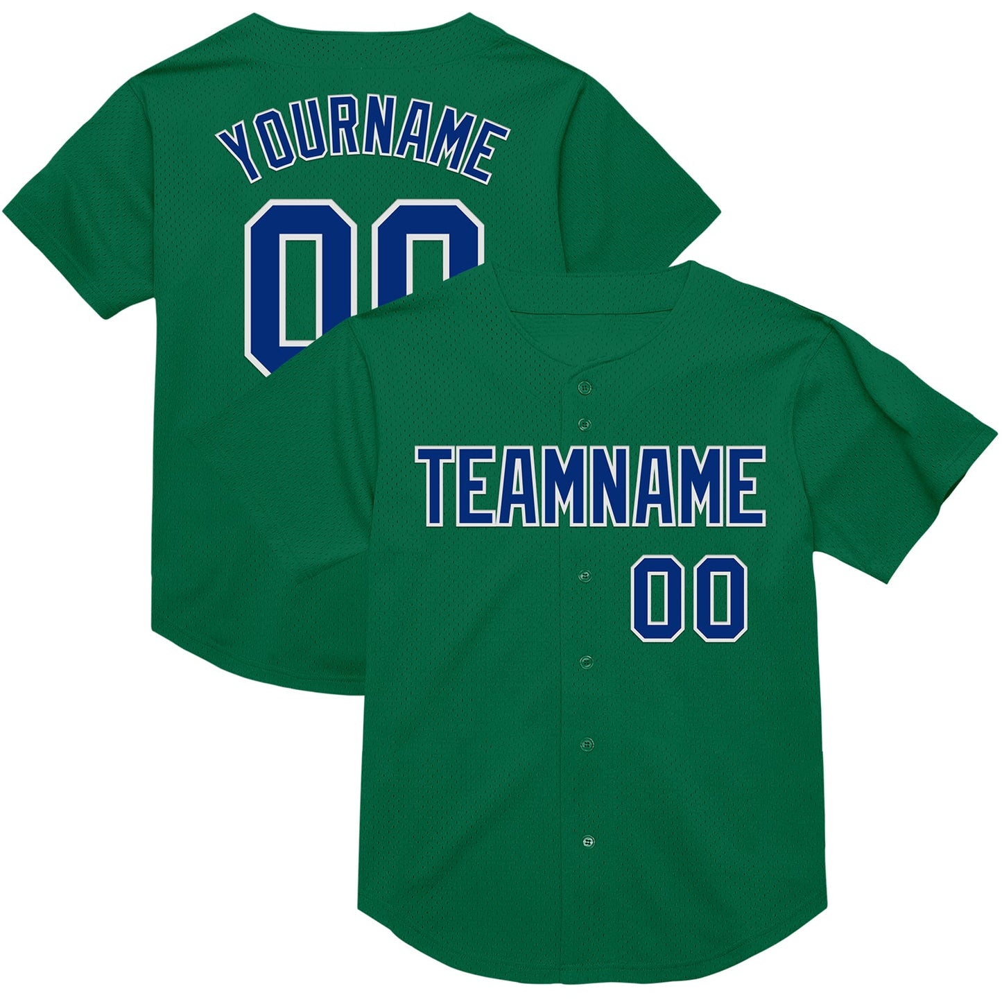 Custom Kelly Green Royal-White Mesh Authentic Throwback Baseball Jersey - Sky-Custom