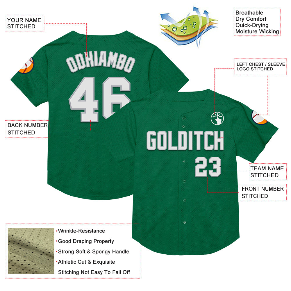 Custom Kelly Green White-Gray Mesh Authentic Throwback Baseball Jersey - Sky-Custom