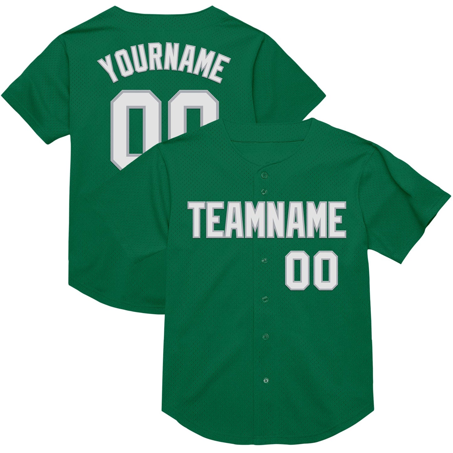 Custom Kelly Green White-Gray Mesh Authentic Throwback Baseball Jersey - Sky-Custom