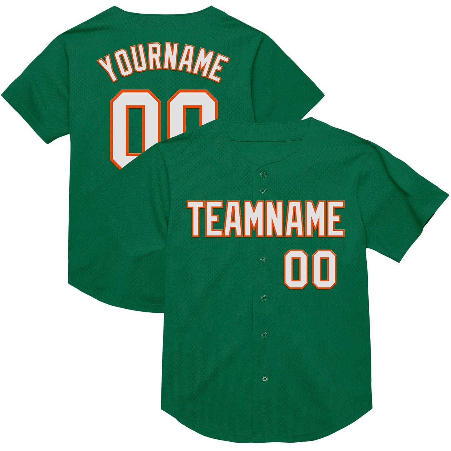 Custom Kelly Green White-Orange Mesh Authentic Throwback Baseball Jersey - Sky-Custom