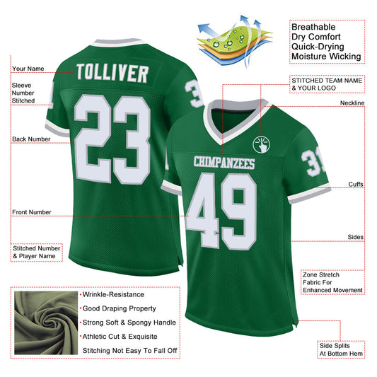 Custom Kelly Green White-Gray Mesh Authentic Throwback Football Jersey - Sky-Custom