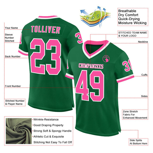 Custom Kelly Green Pink-White Mesh Authentic Throwback Football Jersey - Sky-Custom