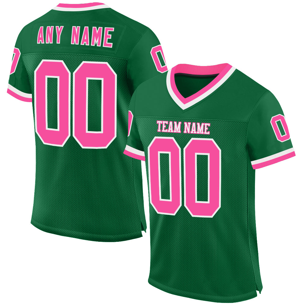 Custom Kelly Green Pink-White Mesh Authentic Throwback Football Jersey - Sky-Custom