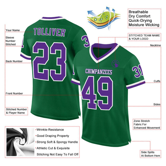 Custom Kelly Green Purple-White Mesh Authentic Throwback Football Jersey - Sky-Custom
