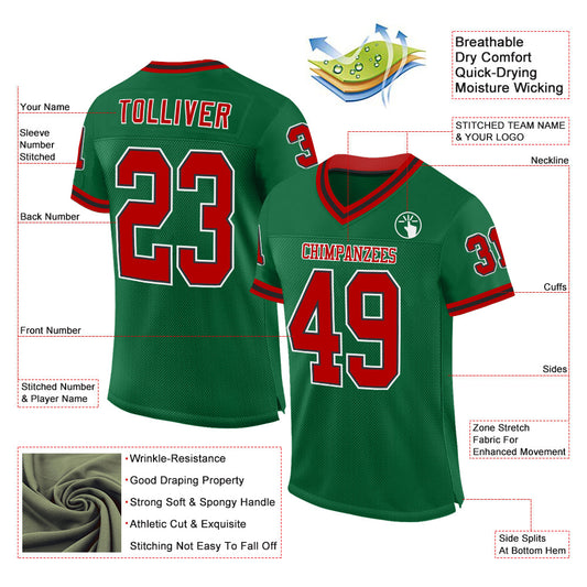 Custom Kelly Green Red-Black Mesh Authentic Throwback Football Jersey - Sky-Custom
