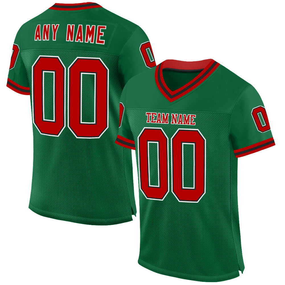 Custom Kelly Green Red-Black Mesh Authentic Throwback Football Jersey - Sky-Custom