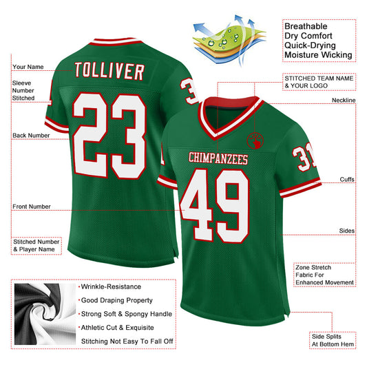 Custom Kelly Green White-Red Mesh Authentic Throwback Football Jersey - Sky-Custom