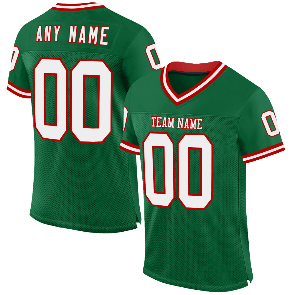 Custom Kelly Green White-Red Mesh Authentic Throwback Football Jersey - Sky-Custom