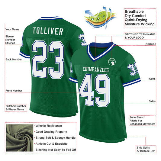 Custom Kelly Green White-Royal Mesh Authentic Throwback Football Jersey - Sky-Custom